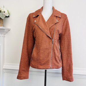 Nine West Rust Orange Textured Knit Moto Jacket with Zippered Pockets Sz XL EUC